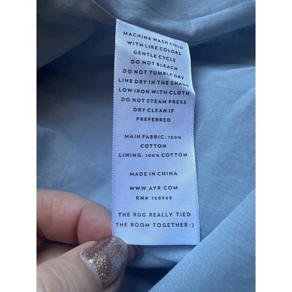 AYR Shirred Seersucker Light Blue Midi Dress in 100% Cotton Size XL - Picture 8 of 8